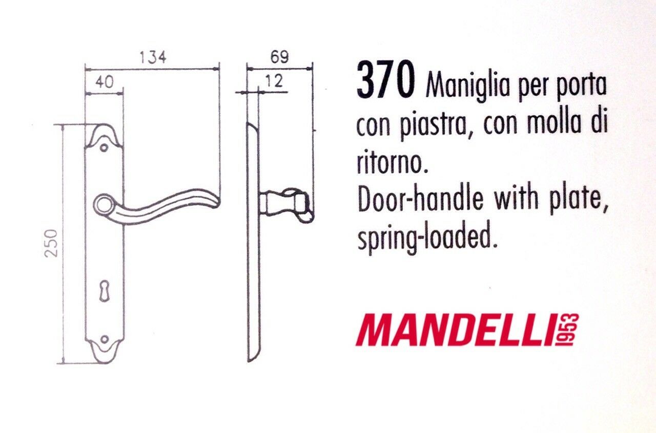 MANIGLIA PER PORTA MANDELLI serie PALMA 370 ORO LUCIDO CON PLACCA D.70