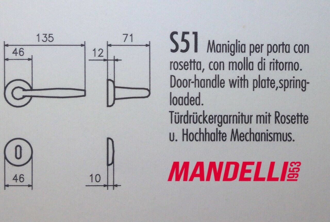 MANIGLIA PER PORTA MANDELLI serie S50 art.S51 ORO LUCIDO per porte interne
