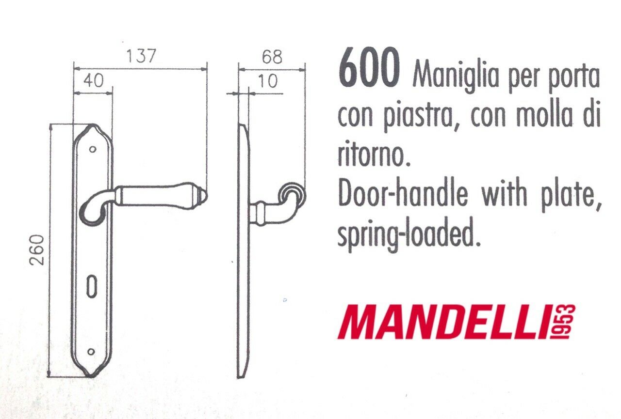 MANIGLIA PER PORTA MANDELLI serie BRUMA 600 ORO + PORCELLANA CON PLACCA D.70