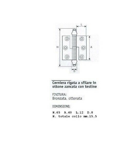 CERNIERA MOBILI ANTICHI BAROCCO CON BATTUTA mm.40x40 doppio collo BRONZO