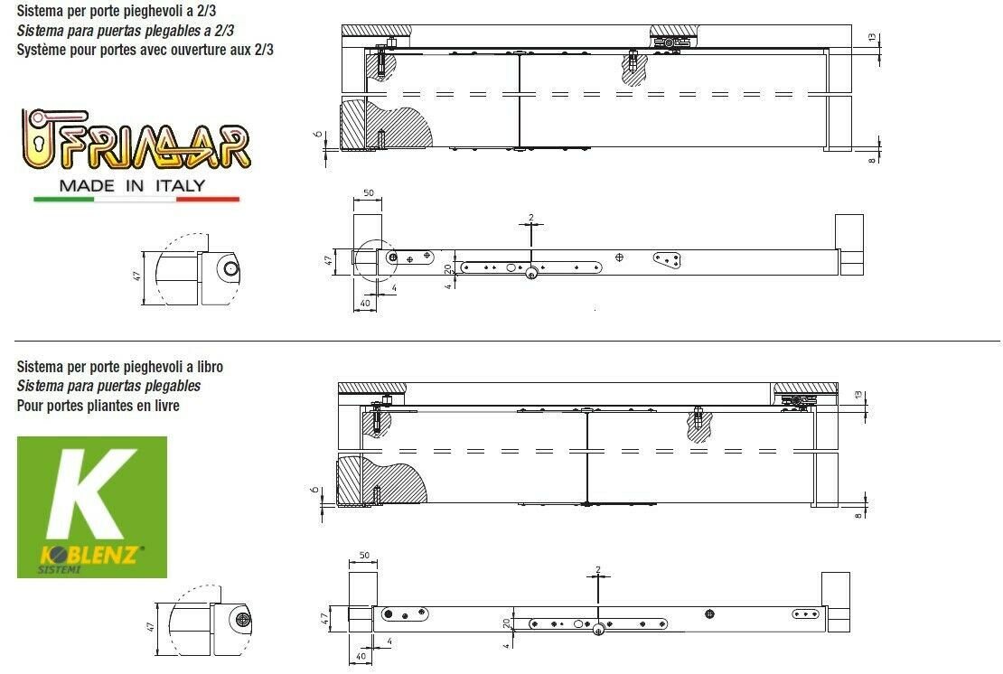 GUARNITURA KOBLENZ 0200/4 PER PORTE PIEGHEVOLI A LIBRO AMBIDESTRO SYSTEM 0200/50