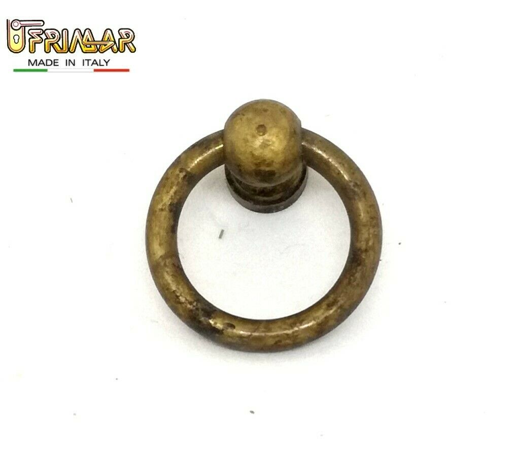 MANIGLIA CLASSICA PER MOBILI ANTICHI AD ANELLO D.22 OTTONE ANTICO UTENSIL LEGNO