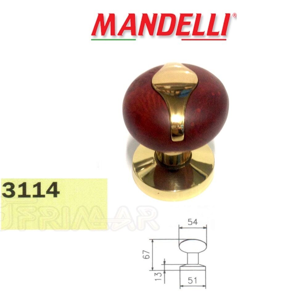 POMOLO PER  PORTA MANDELLI  DUO ART.3114 LEGNO RADICA + OTTONE LUCIDO