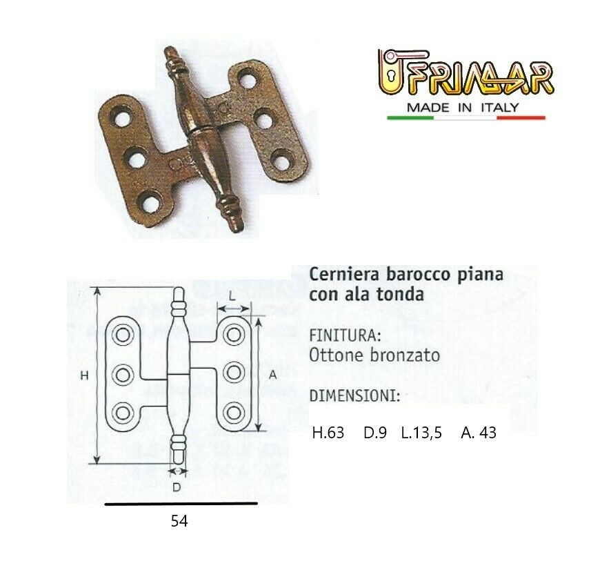 CERNIERA PER MOBILI ANTICHI BAROCCO PIANA BRONZO mm.54x43 H.63 Dx/Sx SFILABILE