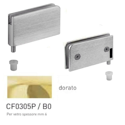 COPPIA CERNIERE PER ANTE IN VETRO mm.6 CONFALONIERI UCG 305PB DORATO 56x26mm