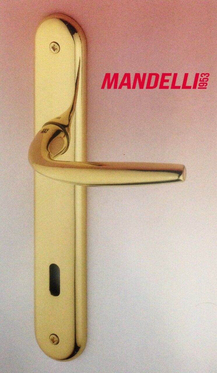 MANIGLIA PER PORTA MANDELLI serie S50  ORO LUCIDO CON PLACCA D.70 foro Patent