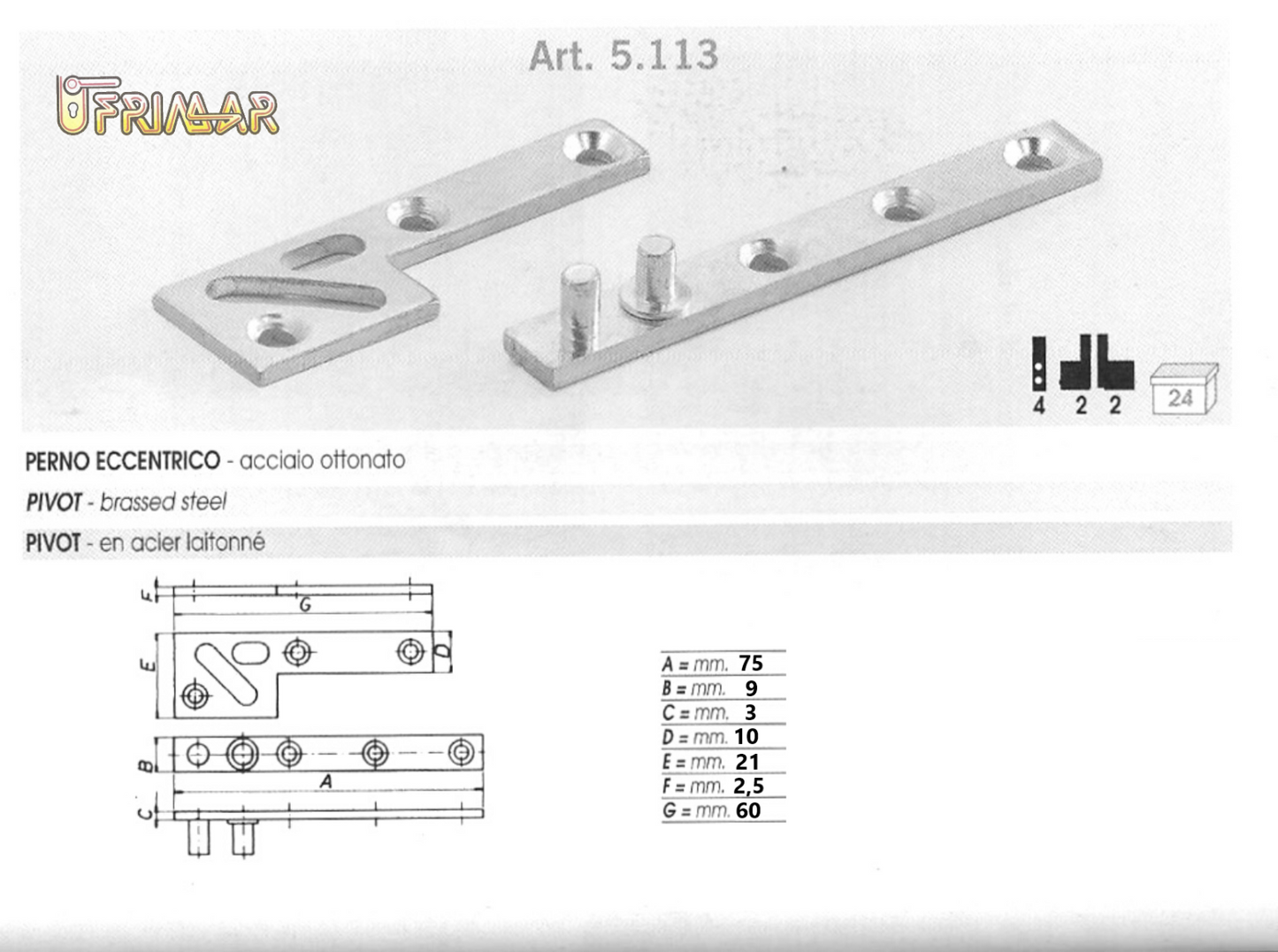 CERNIERA PERNO ARMADIO KIT COMPLETO PER 2 ANTE CARDINI PER ANTA MOBILE mm.75