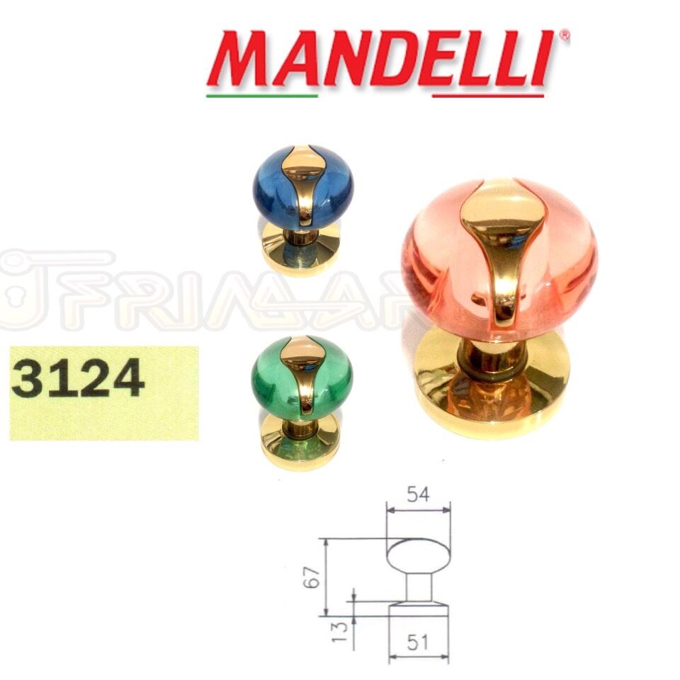 POMOLO PER  PORTA MANDELLI  DUO ART.3124 METACRILATO ACQUAMARE + OTTONE LUCIDO