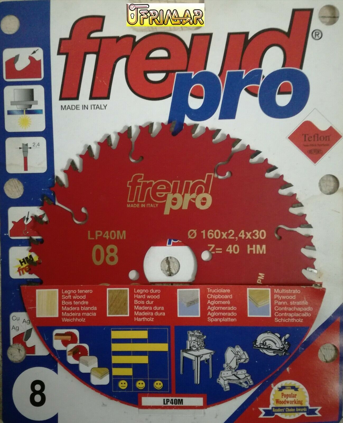 DISCO PER LEGNO FREUD d.160 FORO 30 denti 40 LAMA PER TRONCATRICE SEGA CIRCOLARE