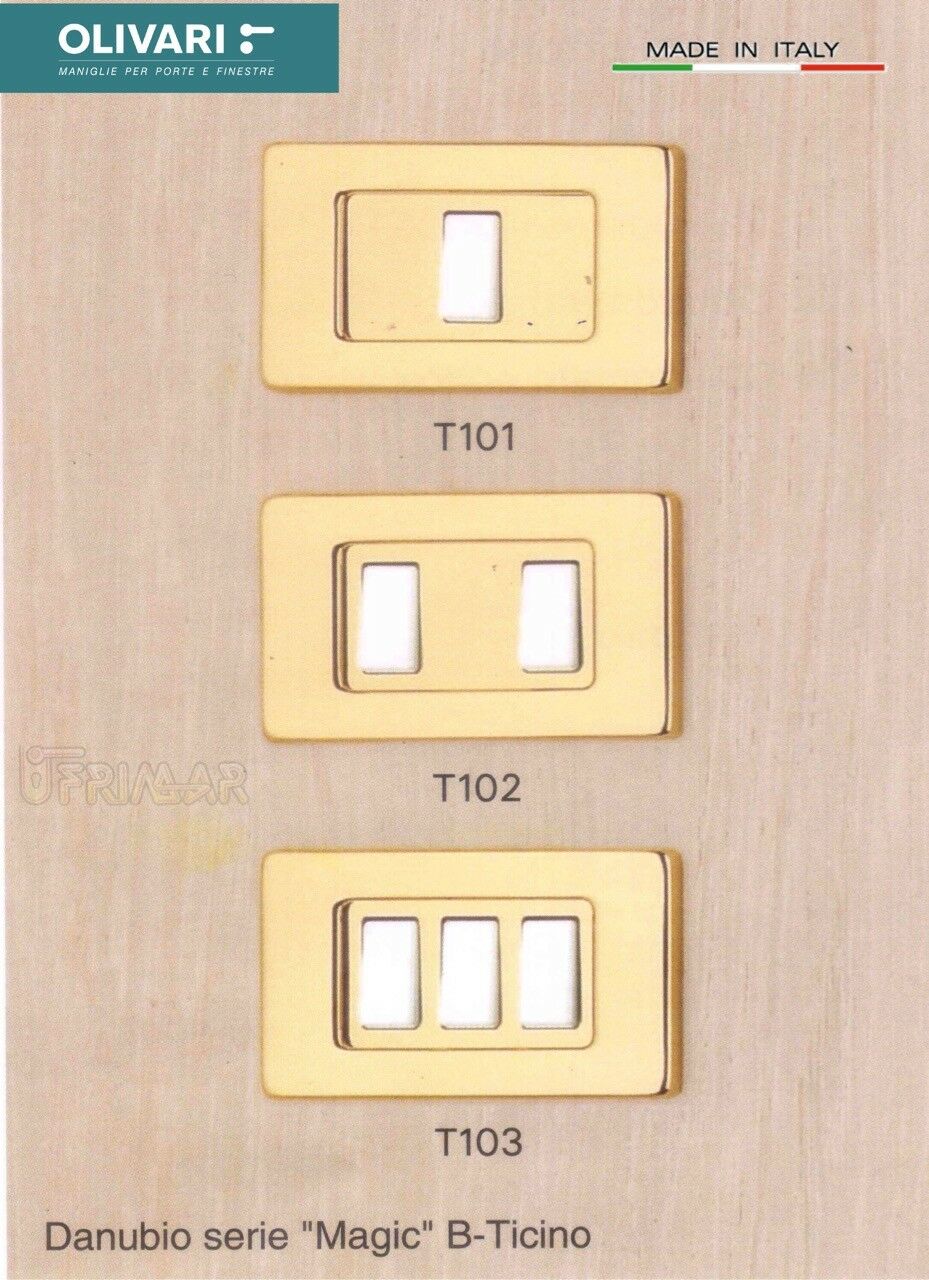 Coprinterruttore Olivari T103 Danubio Ottone Lucido 3 Tasti "Magic" Bticino