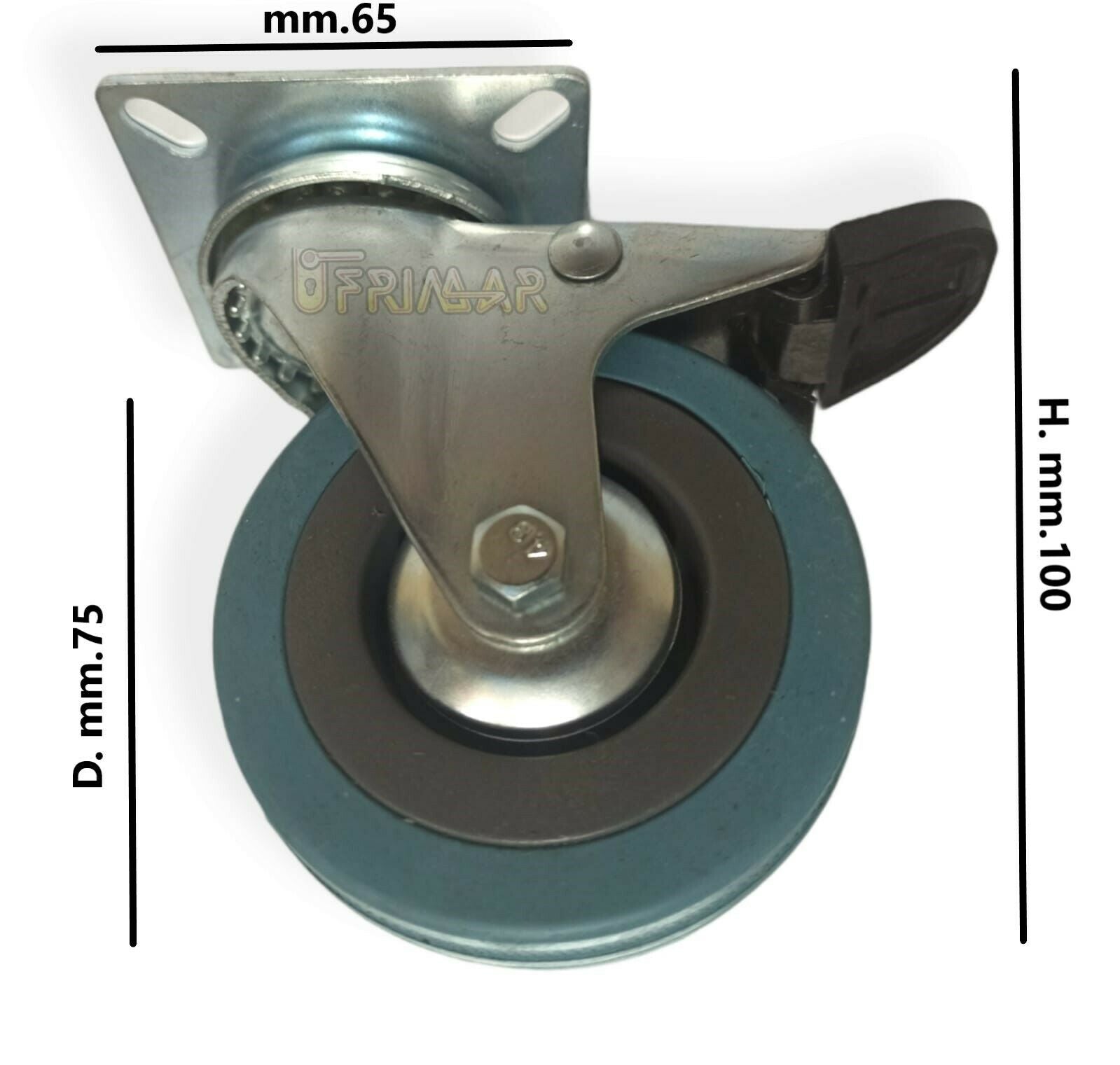 Ruote per mobili D.75 Altezza mm.100 ruota in gomma con piastra