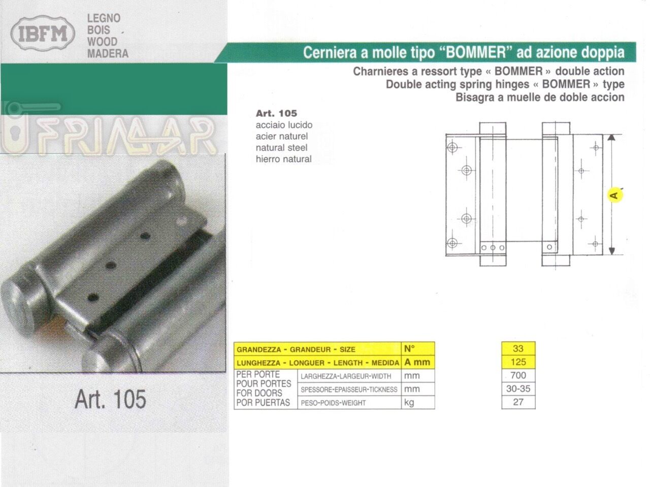 COPPIA CERNIERE A MOLLA BOMMER FAR WEST mm.125 IN FERRO IBFM
