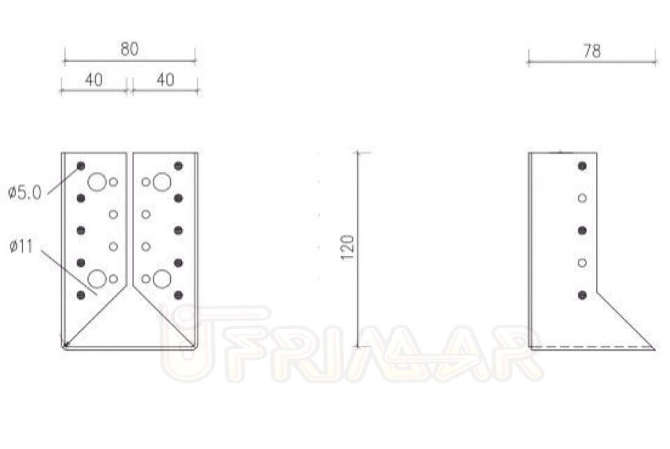 Saffa Supporto ancoraggio per travi in legno 80x120 Scarpa con alette interne