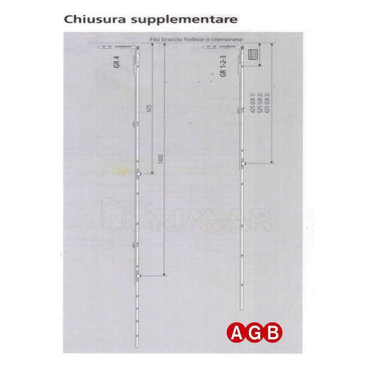 Chiusura Supplementare Passante AGB A200140004 cm.180/240 GR4 per anta ribalta