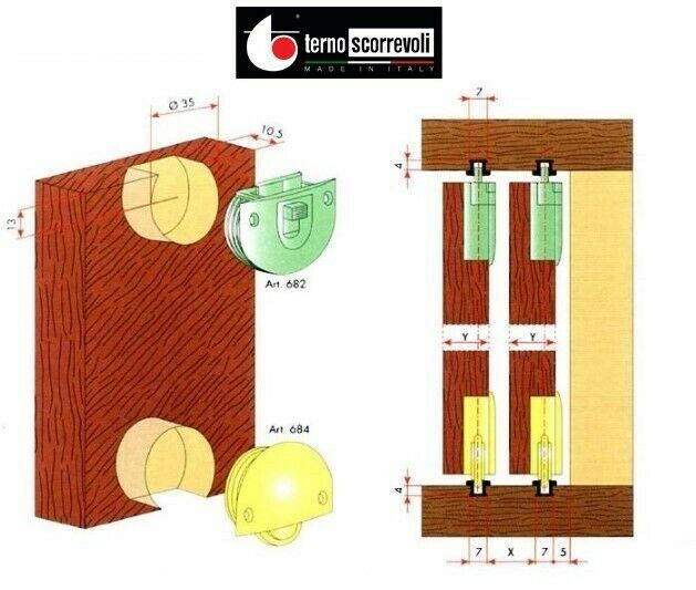 KIT PER ANTE SCORREVOLI SOVRAPPOSTE TERNO SLIDO 682 684 PORTATA KG.30 NERO