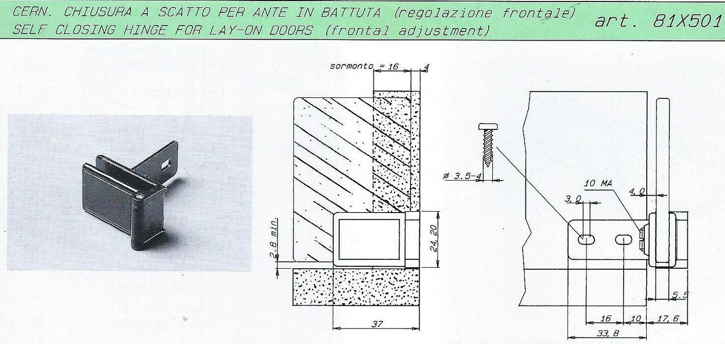 COPPIA CERNIERA CHIUSURA A SCATTO PER ANTE VETRO A BATTUTA SYSTEM HOLZ SH 81X501