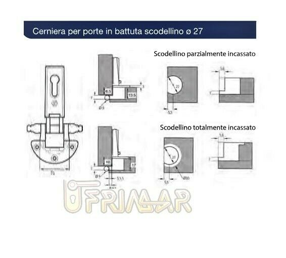 CERNIERA ANSELMI 255 PER ANTE CON BATTUTA FORO mm.27x13 ORO GAMBO H.68