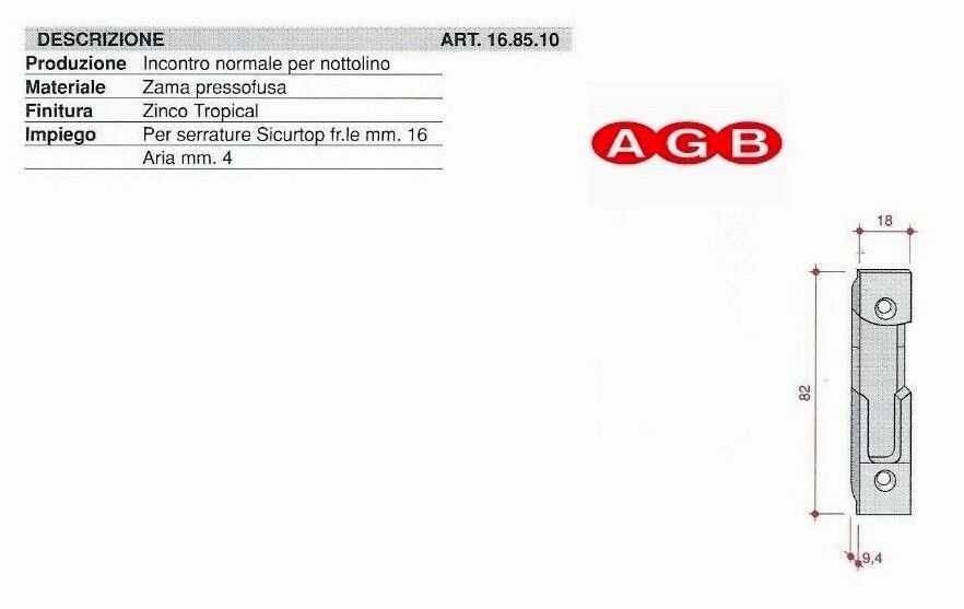 Incontro nottolino SICURTOP AGB F016920102 168510 ARIA4 F16 tropicalizzato