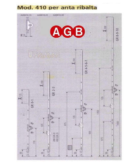 Cremonese AGB anta ribalta A200101509 mod.410 cm.200/220 GR9 per infissi legno
