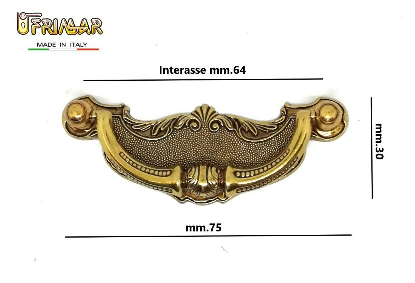 MANIGLIA PER MOBILI ANTICHI Interasse mm.64 ORO FRANCESE CLASSICA ditta GIUSTI