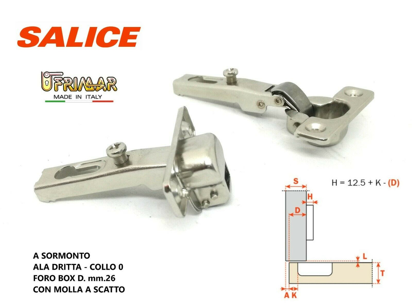 CERNIERA SALICE C6A7C99 FORO mm.26 A SORMONTO COLLO 0 CON MOLLA A SCATTO C6A7C99