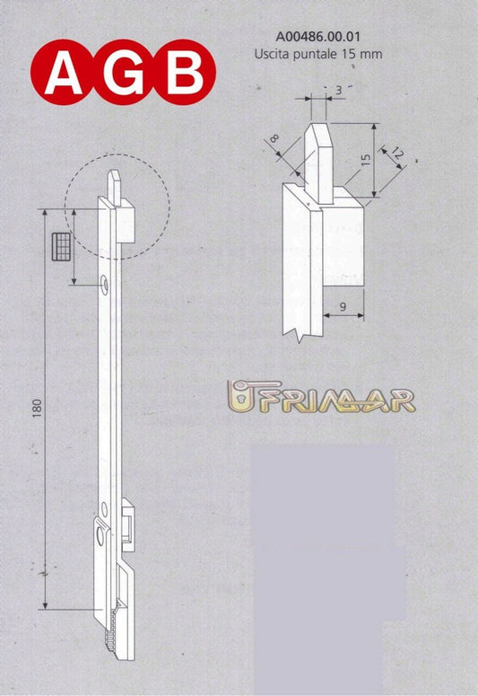 TERMINALE TOP AGB cod. A404860001 GR1 mm.180 CON PUNTALE ricambio per finestre