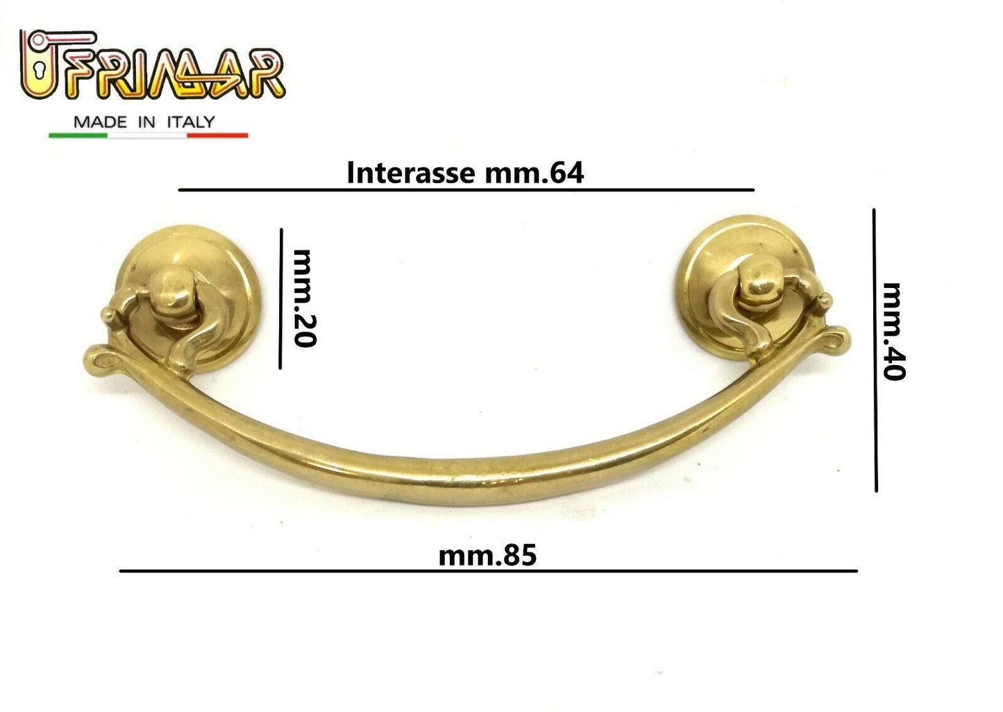 MANIGLIA PER MOBILI ANTICHI Interasse mm.64 OTTONE LUCIDO MANIGLIE ditta BESANA