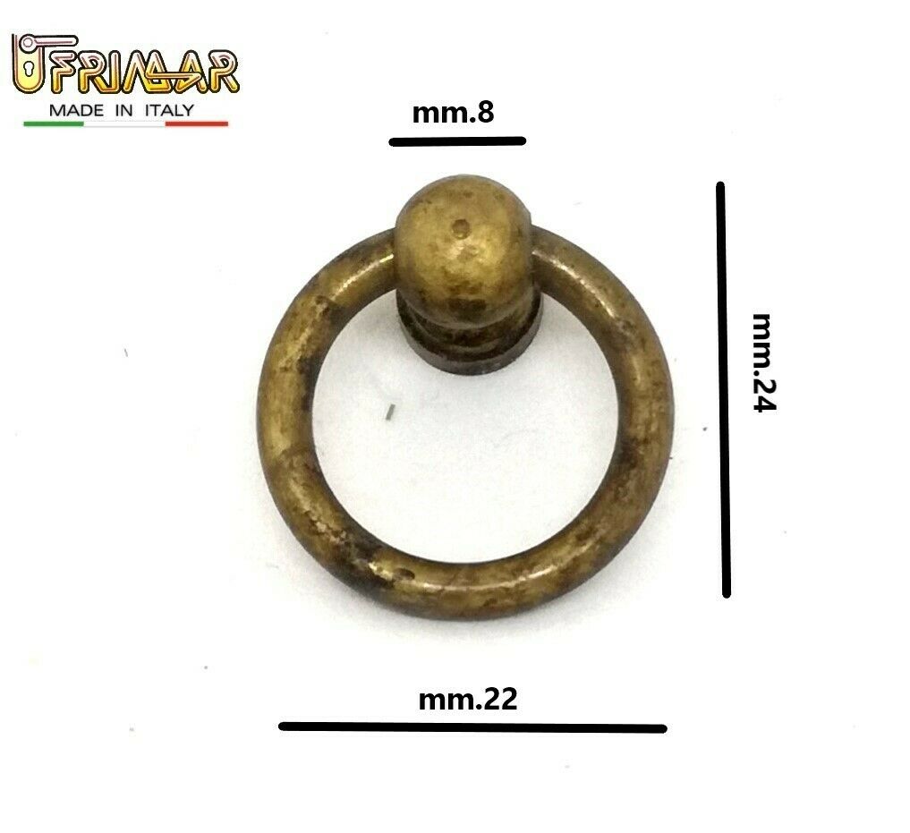 MANIGLIA CLASSICA PER MOBILI ANTICHI AD ANELLO D.22 OTTONE ANTICO UTENSIL LEGNO