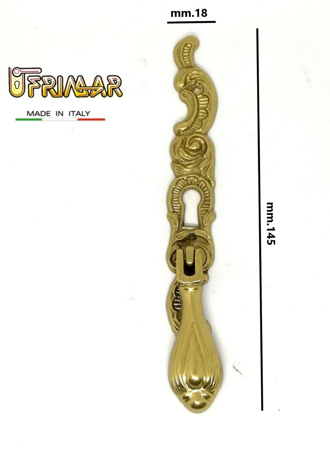 MANIGLIA CLASSICA PENDENTE MOBILI ANTICHI CON FORO CHIAVE OTTONE LUCIDO GIUSTI