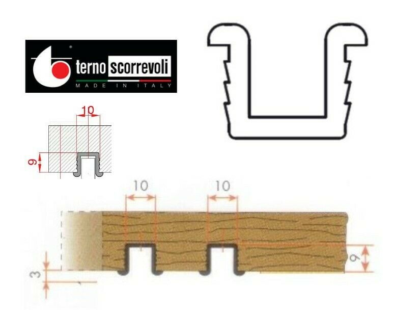 BINARIO PLASTICA TERNO 730 620 PER PATTINI 638 639 640 643 ANTE SCORREVOLI MT. 2