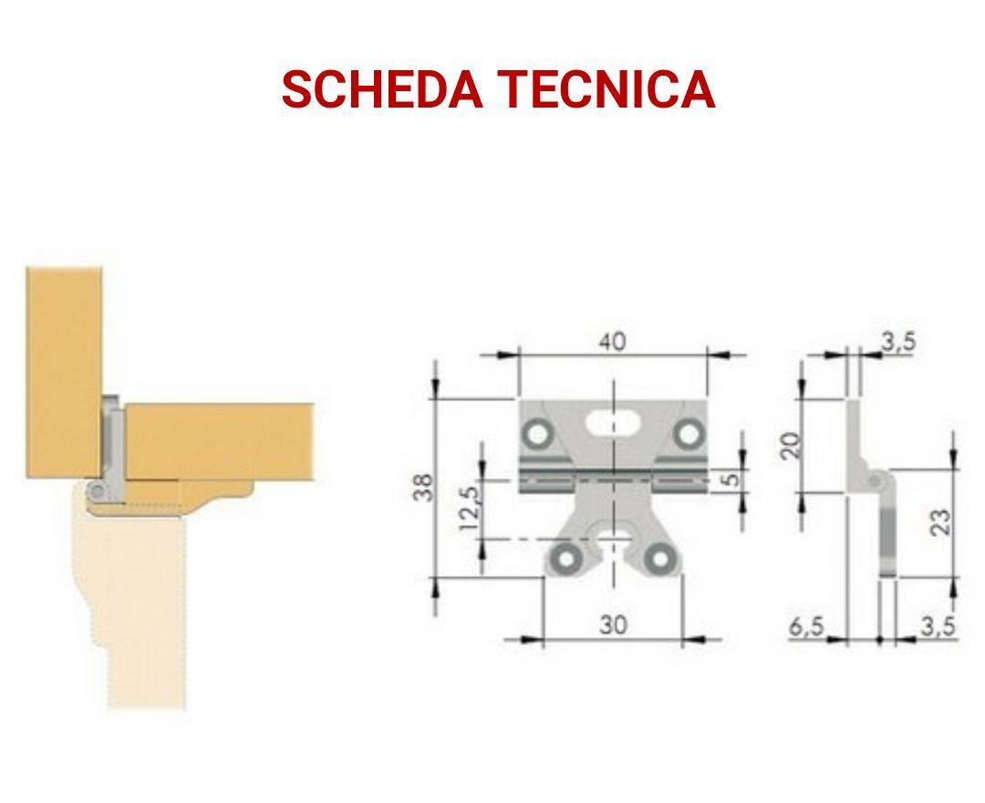 CERNIERA LF PER MOBILE ANTICO OTTONATA CON COLLO BASSO LF 40x38 PER ANTE MOBILI