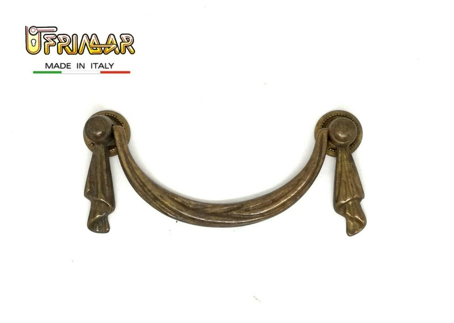 MANIGLIA PER MOBILI D'EPOCA ANTICHI Interasse mm.96 OTTONE PATINATO ditta BESANA