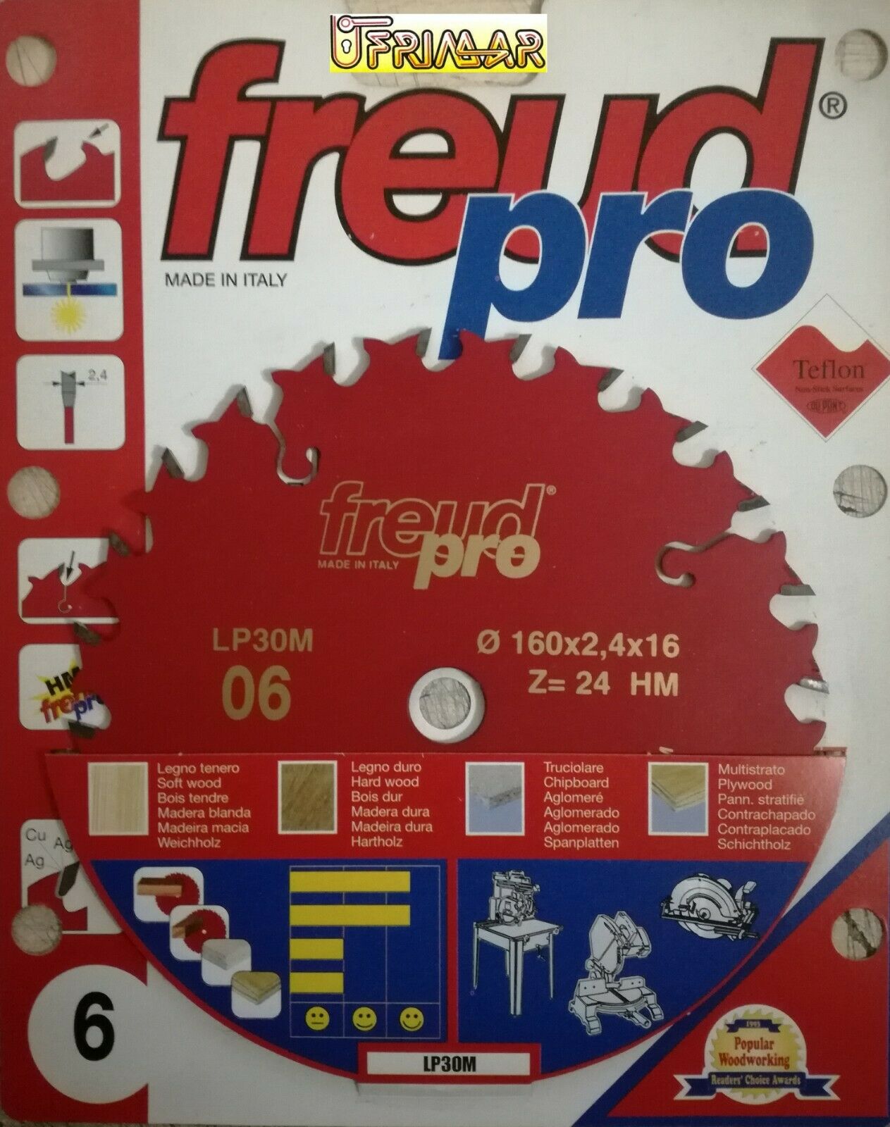 DISCO PER LEGNO FREUD d.160 FORO 16 denti 24 LAMA PER TRONCATRICE SEGA CIRCOLARE