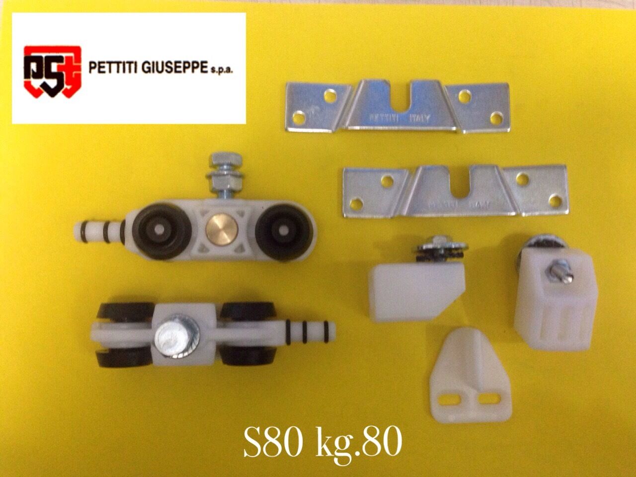 Scorrevoli Pettiti kit portata KG.80 S80 con Binario cm.190 pattini Monosilent alluminio