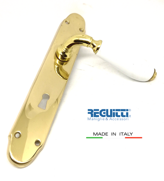 Maniglia porta Reguitti Cinzia Oro lucido e Porcellana Bianca D70 placca patent