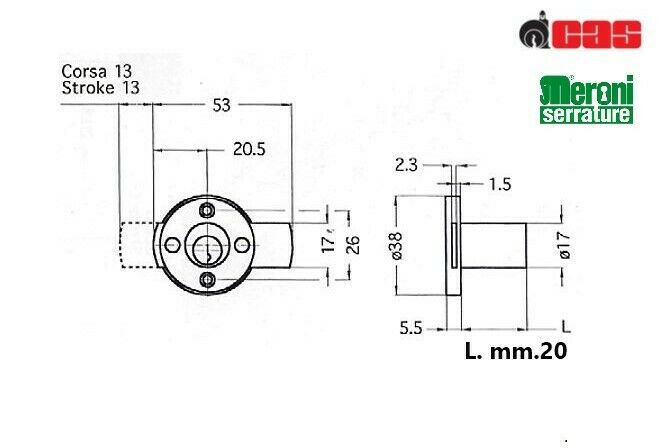 SERRATURA DA APPLICARE CILINDRO D.mm.17 H.mm.20 PER ANTE CAS marchio TECNO LOCK