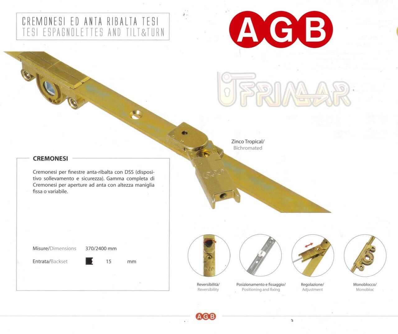 Cremonese AGB anta ribalta TESI A301101506 cm.140/160 GR6 per infissi legno