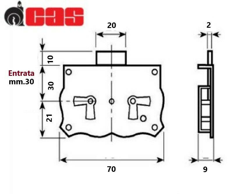 SERRATURA PER MOBILI ANTICHI Entrata mm.30 CAS CASSA ESTERNA A REDOSSO NERA