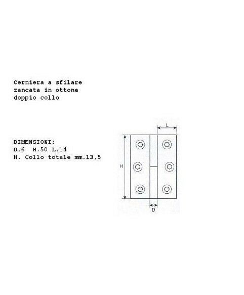 CERNIERE PER MOBILI ANTICHI IN OTTONE CON COLLO mm.50x40 Dx/Sx SFILABILE mm.6