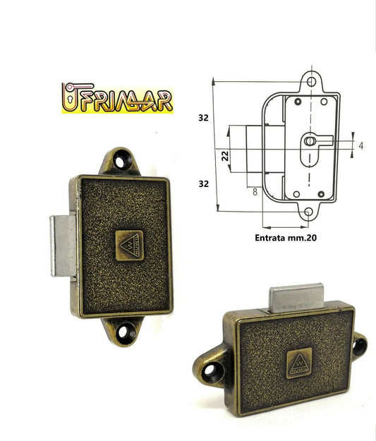 SERRATURA PER MOBILI ANTICHI ENTRATA mm.20 DA APPLICARE SOLO MANDATA BRONZO