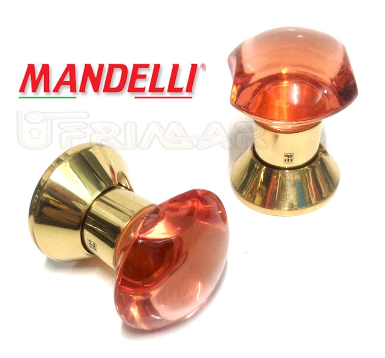 POMOLO PER  PORTA MANDELLI  ART.3004 VETRO MURANO ROSA LUCIDO + OTTONE LUCIDO