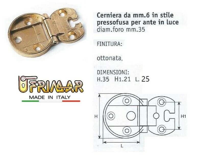 CERNIERE PER MOBILE ANTICO PER ANTE ORO FORO mm.35 L.25 Gambo D.6 ANSELMI 233