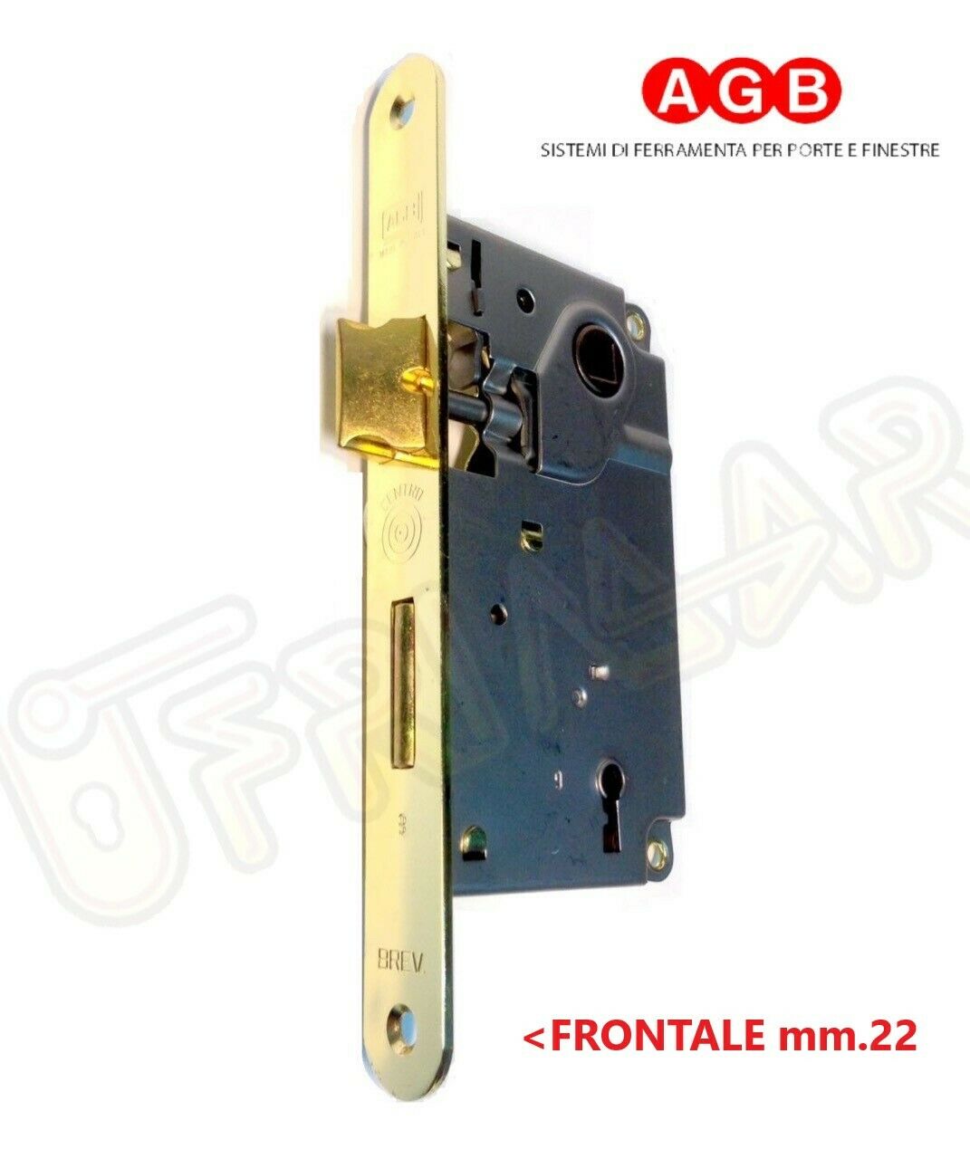 SERRATURA AGB PATENT CENTRO 1001.50 mm.50 OTTONATA  INFILARE PORTA  DIST.90