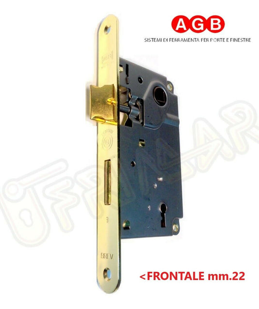 SERRATURA AGB PATENT CENTRO 1001.50 mm.50 OTTONATA  INFILARE PORTA  DIST.90