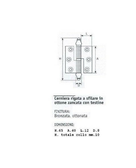 CERNIERA MOBILI ANTICHI BAROCCO CON BATTUTA mm.40x40 mezzo collo OTTONE Dx/Sx