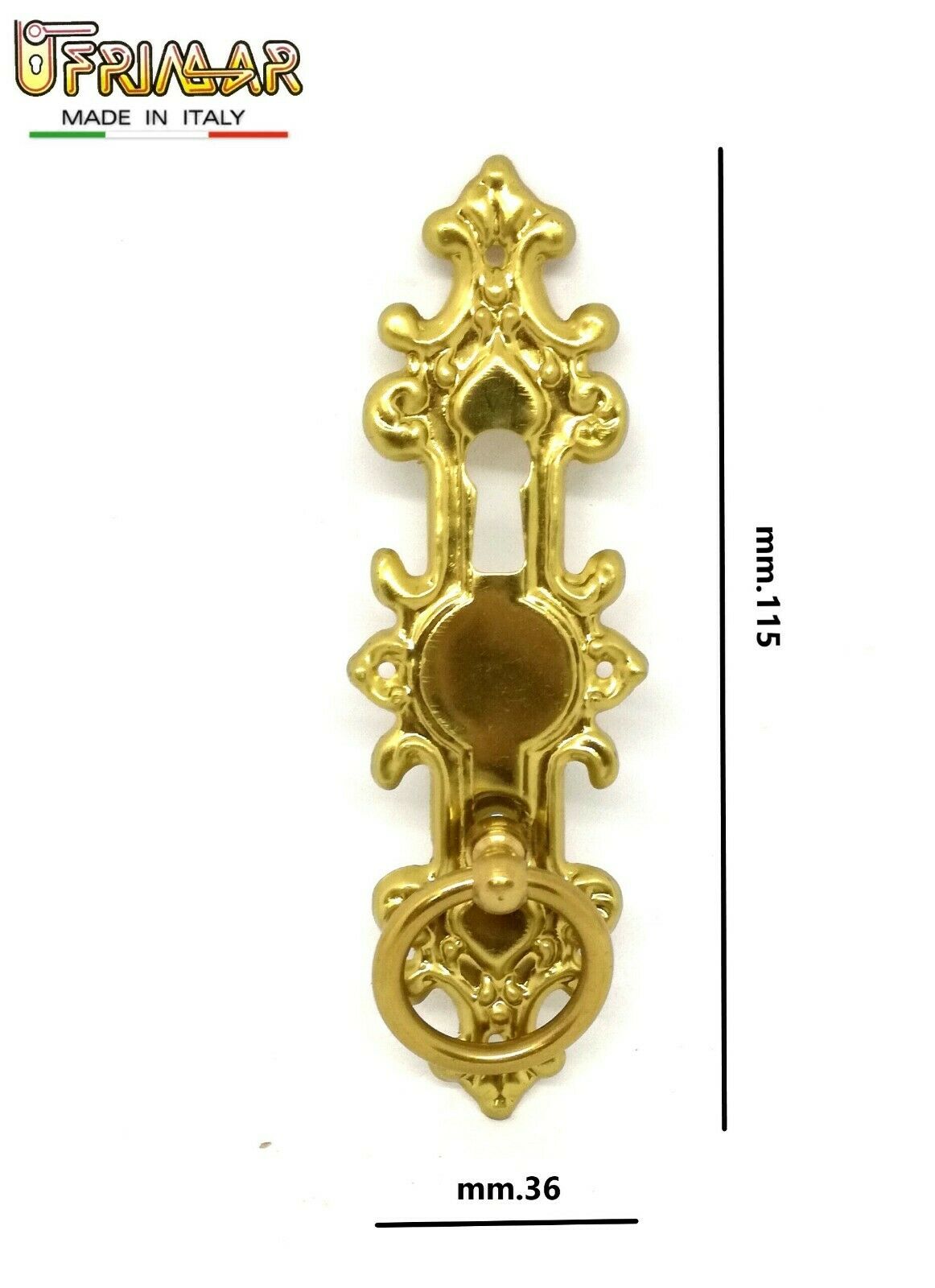 MANIGLIA CLASSICA PER MOBILE ANTICO AD ANELLO FORO CHIAVE OTTONE LUCIDO GIUSTI