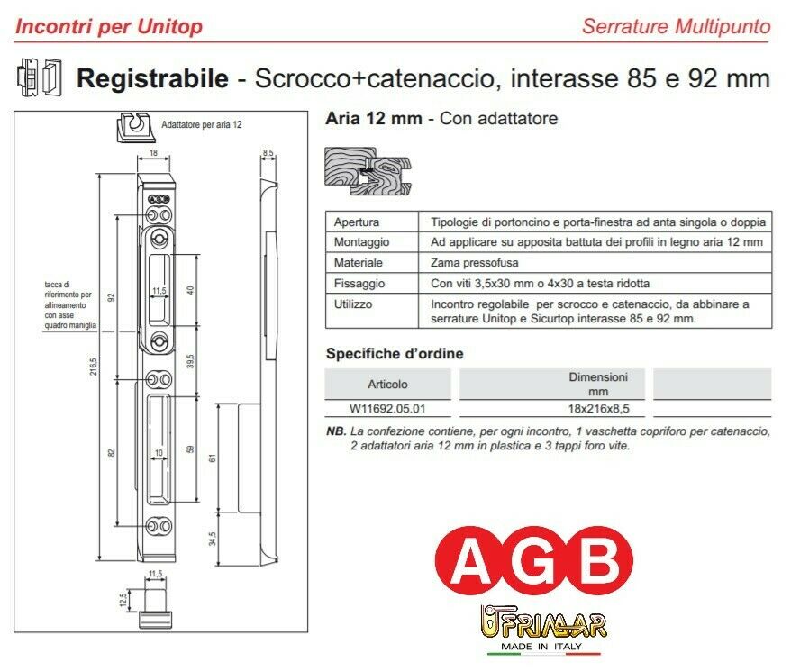 INCONTRO SCROCCO CATENACCIO SICURTOP AGB W11692.05.0  mm18x216x8,5 A12 00569504