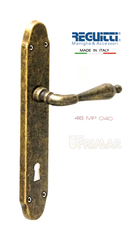 Maniglia per porta Ottone Antico serie MARY Reguitti Art.46MP con placca Patent