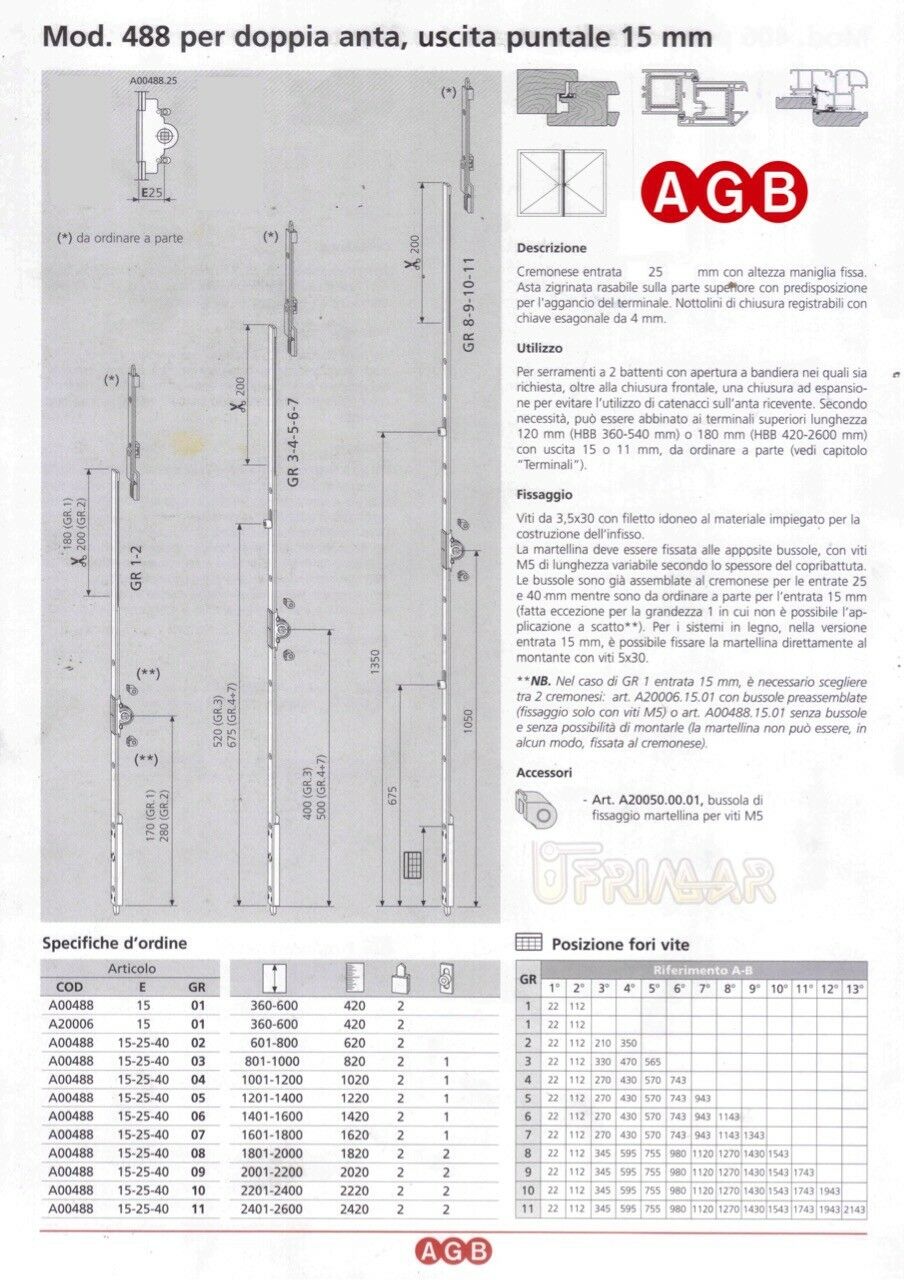 Cremonese AGB doppia anta A004882505 mod.488 cm.120/140 GR5 per infissi legno