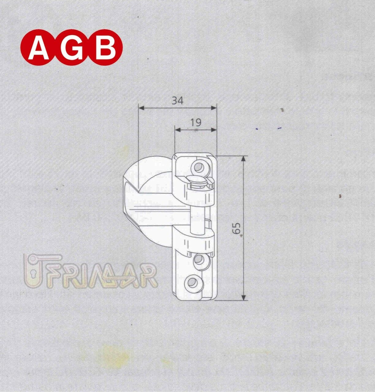 Supporto Cerniera AGB cod.A200410101 Aria mm.4 DESTRO B.mm.15/18 per anta Kg.130